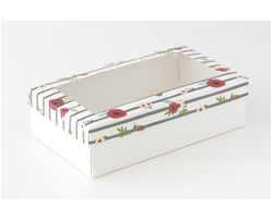 Коробка подарочная ВЫСОКАЯ 5П-В 7 см С ОКНОМ (25*15* выс 7 см), бордовые цветы