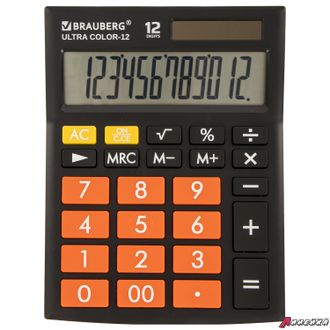 Калькулятор настольный BRAUBERG ULTRA COLOR-12-BKRG (192×143 мм), 12 разрядов, двойное питание, ЧЕРНО-ОРАНЖЕВЫЙ. 250499