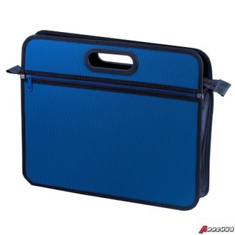 Сумка пластиковая BRAUBERG, А4+, 390×315×70 мм, на молнии, внешний карман, фактура бисер, синяя. 225167