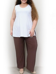 Женские летние прямые брюки арт. 16873-4664 (цвет кофейный) Размеры 62-80