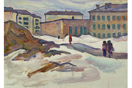 «Рабочая окраина», 1965-1967 гг., картон, масло, 35,8х50