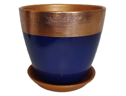 Сапфировый темно-синий с бронзовым горшок из керамики для комнатных цветов диаметр 18 см