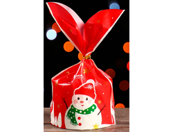 Мешок подарочный с ушками «Merry Christmas и Снеговик», 13 * 23 см,  5 штук (с клипсами)