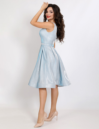 Голубое блестящее коктейльное платье миди "Petrol" прокат Уфа