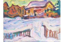 «Дача. Зима», 1962-1964 г., картон, масло, 17,2х23,5