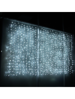 Световой занавес, 500 светодиодов, 2.5х1.5 м, соединяемый (до 6 шт.), уличный, белый