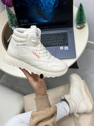 Кроссы высокие женские зимние  1-2312 Off-White 38