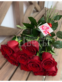 11 красных роз высотой 80 см