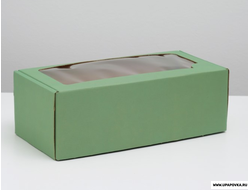 Коробка 16 х 35 х 12 см с окном Мятная Микс