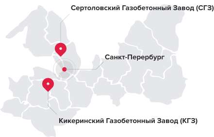 Расположение заводов по производству газобетонных блоков ЛСР