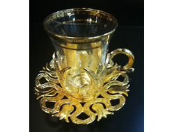 Стаканы для чая (армуды), подарочный набор 6 шт. с блюдцем, декор "золото", Sena, Турция