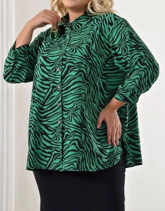 Женская Туника-рубашка большого размера арт. 119767-831 (цвет изумрудный) Размеры 58-80