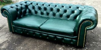 Chesterfield (Green) кожаный диван-кровать. НОВЫЙ. Fin.