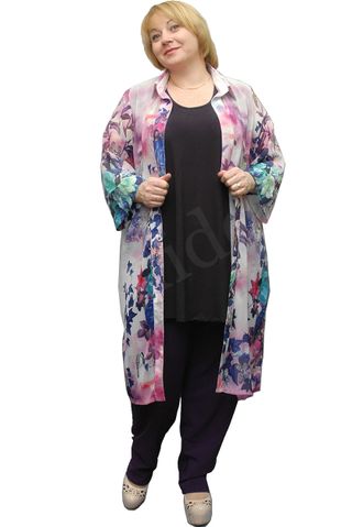 Женская туника-рубашка из шифона БОЛЬШОГО размера рт. 2296 (Цвет фиолетовый) Размеры 58-84