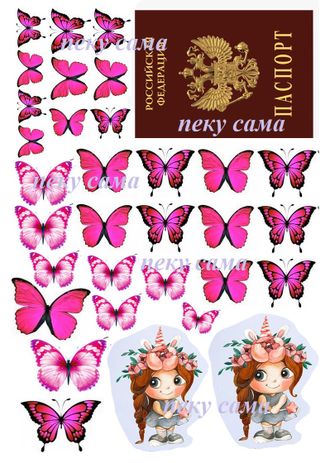 Паспорт, бабочки, 2 девочки