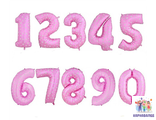 Цифра розовая с сердечками 102 см - 0,1,3,4,5,6,7,9 ( шар + гелий + лента)