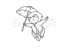 штамп девочка под зонтиком прыгает