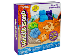 Кинетический песок Kinetic sand 340гр, 2 цвета, Набор с формочками и игрушками &quot;Динозавры&quot;