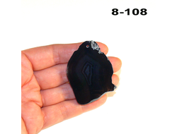Агат натуральный (срез) черный №8-108: с отв. - 18,2г - 54*39*5мм