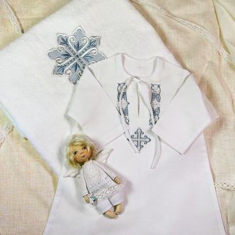 Крестильный набор для мальчика, модель "Артемий": рубашка, махровое полотенце 70х140 см, размеры на   3-4 года, 5-6 лет, 7-8 лет, 9-10 лет, 11-12 лет (от роста 98 см. до роста 152 см.), цена от