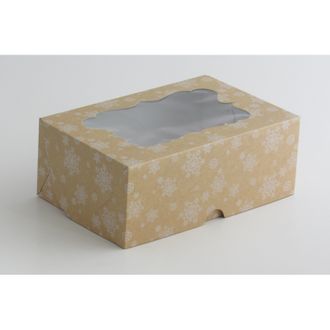 Коробка на 6 кексов (25*17*10 см), Крафт снежинки