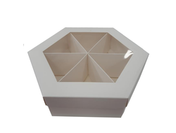 Коробка шестигранная Белая с окном 20*20 см высота 4 см, 1 шт (6 ячеек)