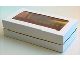 Коробка для пирожных/макарони с/о ПРЕМИУМ с/лож (белая/золото), 210*110*55мм