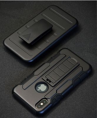 Защитная крышка iPhone X, противоударная с клипсой-держателем черная