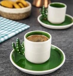 Набор для кофе на 2 персоны &quot;Кактус&quot; (белая чашка + зеленое блюдце), Kaktus