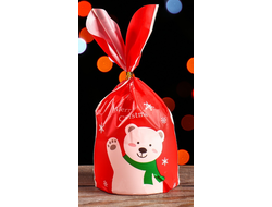 Мешок подарочный с ушками «Merry Christmas с Мишкой», 13 * 23 см,  5 штук (с клипсами)