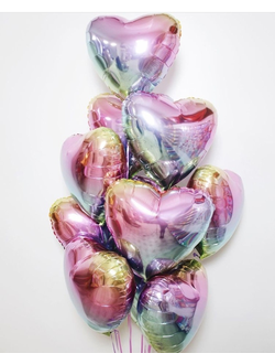 Набор шаров с гелием "Радужные сердца 11 шт "