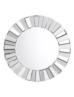 Зеркало круглое в зеркальной раме, в виде двухуровневых скошенных элементов.