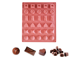 Форма силиконовая для конфет и шоколада 30 ячеек,  23х27 см (ячейка 3*3 см), Набор Конфет