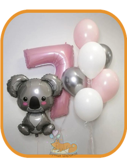 Коала, цифра и букет шаров. Цвета и фигурку можно изменить по желанию.