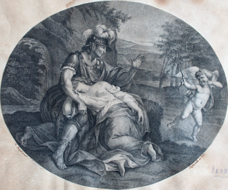 "Античный сюжет" гравюра Hyacinthe Rigaud / Lofanato 1793 год
