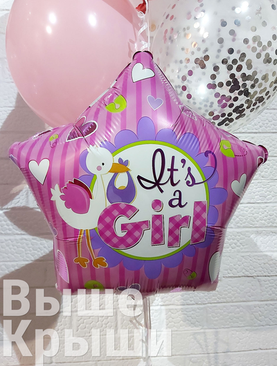 Фольгированный шарик на выписку из роддома с аистом