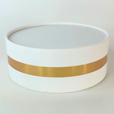 Коробка круглая для ассорти сладостей с лож. (белая/золото), 120*45мм