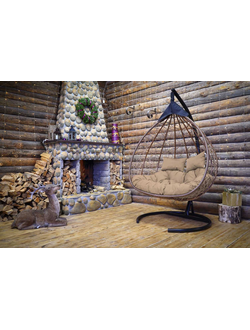 Подвесное двухместное кресло-кокон ЛАУРА FISHT горячий шоколад + каркас