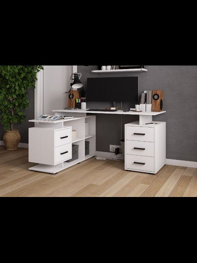 СКМУ-3 компьютерный стол угловой Белый с тиснением «Древесные поры»