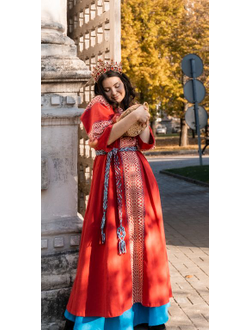 Платье "Красный Рассвет" ручное ткачество