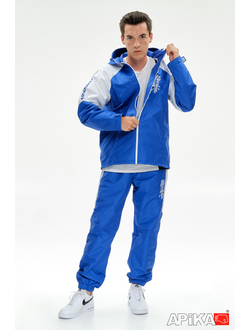 APIKA ветрозащитный тренировочный спортивный костюм ярко-синий с белым