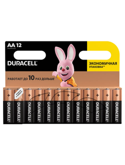 Батарейки КОМПЛЕКТ 12 шт., DURACELL Basic, AA (LR06, 15А), алкалиновые, пальчиковые, блистер