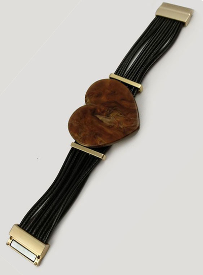 (АРТИКУЛ: 7240/01) БРАСЛЕТ  ЖЕНСКИЙ, ШИРОКИЙ, ЧЕРНЫЕ НИТИ, МЕТАЛЛ ЦВЕТ "ЗОЛОТО", ЮВЕЛИРНЫЙ ПЛАСТИК В ЗОЛОТИСТО-КОРИЧНЕВЫХ ТОНАХ, НА МАГНИТЕ