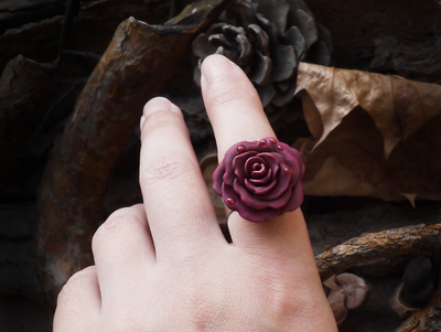 Кольцо "Осенняя роза и хрусталь росы" с капельками