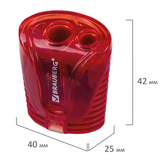 Точилка BRAUBERG "Cell Dual", 2 отверстия, с контейнером, пластиковая, ассорти, 228435