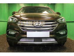 Защита радиатора Hyundai Santa Fe 2015-2018 с датчиком ACC chrome