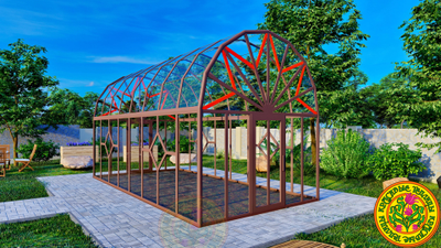 Теплица - Оранжерея из стекла и алюминия с купольной многогранной крышей АСТОРИЯ размером 3500 х  6000 мм