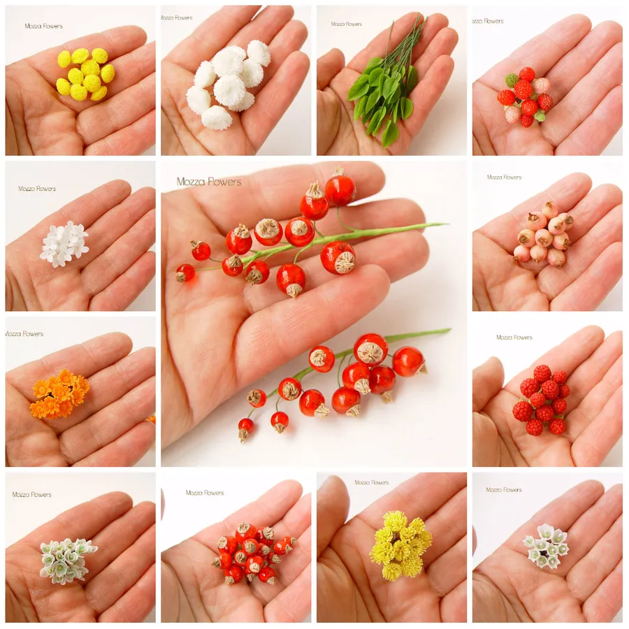 Миниатюрные ягодки и цветочки из полимерной глины
