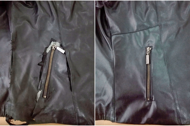 Замена куска кожи на куртке.