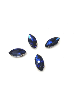 Стразы стеклянные пришивные в цапах, 7*15 мм цвет синий